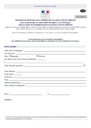 Demande de certificat de non pacs par le partenaire étranger ne à l'étranger