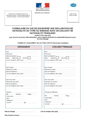 Déclaration de nationalité française mariage avec un français