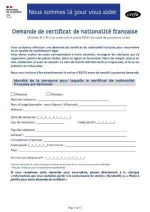 Demande de certificat de nationalité française