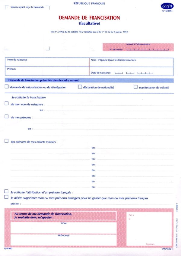 Demande de Francisation