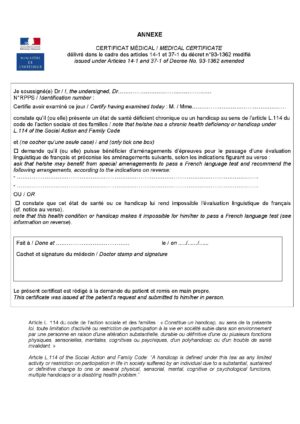 Certificat médical pour évaluation du français demande de naturalisation